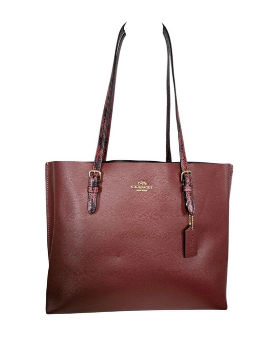 Coach Handbags - COACH Large Mollie Double Face & Snake Embossed Leather Tote Wine Red CC750